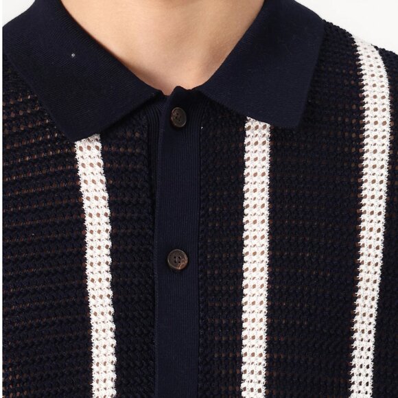 Tommy Hilfiger Men's Short-Sleeve Stripe Open-Knit Overshirt - Size Medium - New - Picture 3 of 11